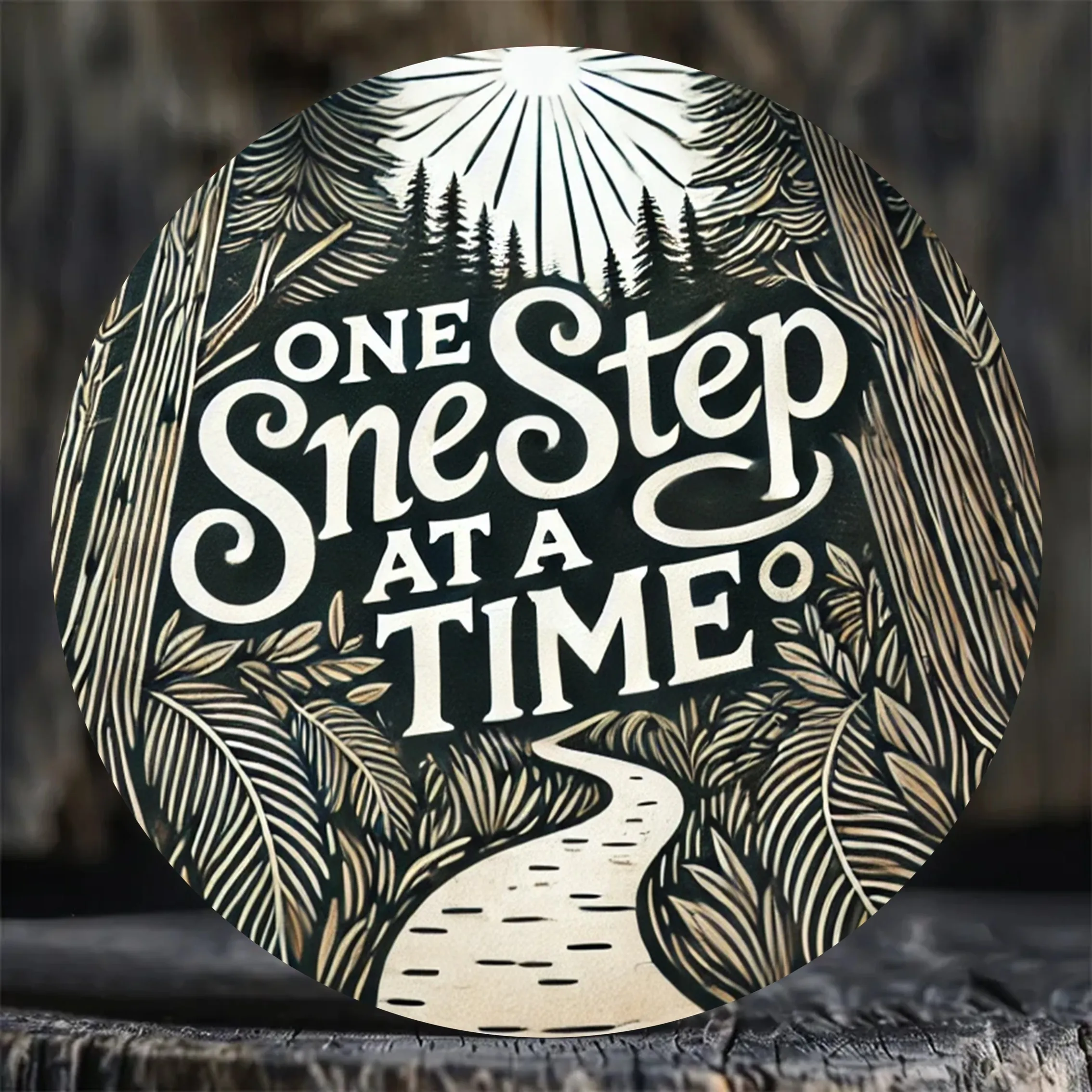 2D Flat, 1pc One Step at a Time Theme Retro Minimalist Round Wall Sign Suitable for Home, Cafe, Bar, Restaurant Decor - 1pc Roun