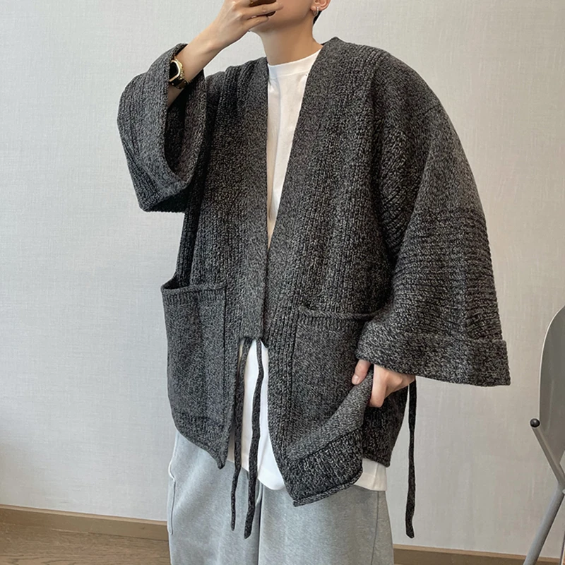 Japanese Streetwear Oversize Cardigan For Men Clothing Harajuku Casual Drop Shoulder Knitted Sweater Hip Hop Loose Coat Male