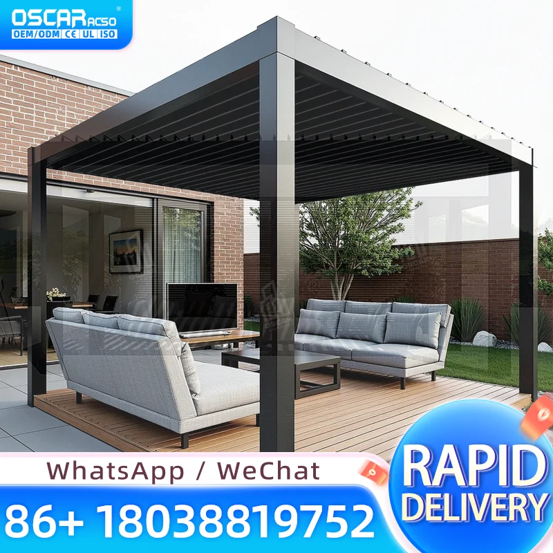 3x3m Manual Aluminum Adjustable Louvered Roof Waterproof Sun Shade Pavilion for Garden Patio Backyard pergola