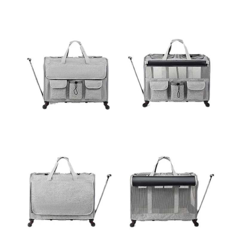 

Lightweight Detachable Pet Rolling Carrier with Brake Removable Wheels Dual Compartment Handheld Travel Bag for Two Small Cats a