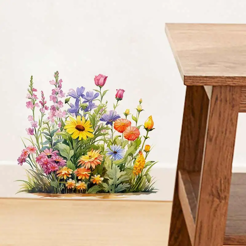 

Watercolor Wildflower Wall Sticker Toilet Lid Stickers, Bedroom Entrance Living Room Porch Home Decora Waterproof Decals S860