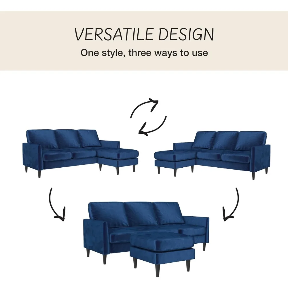 Dwustronna sofa segmentowa, niebieski aksamit