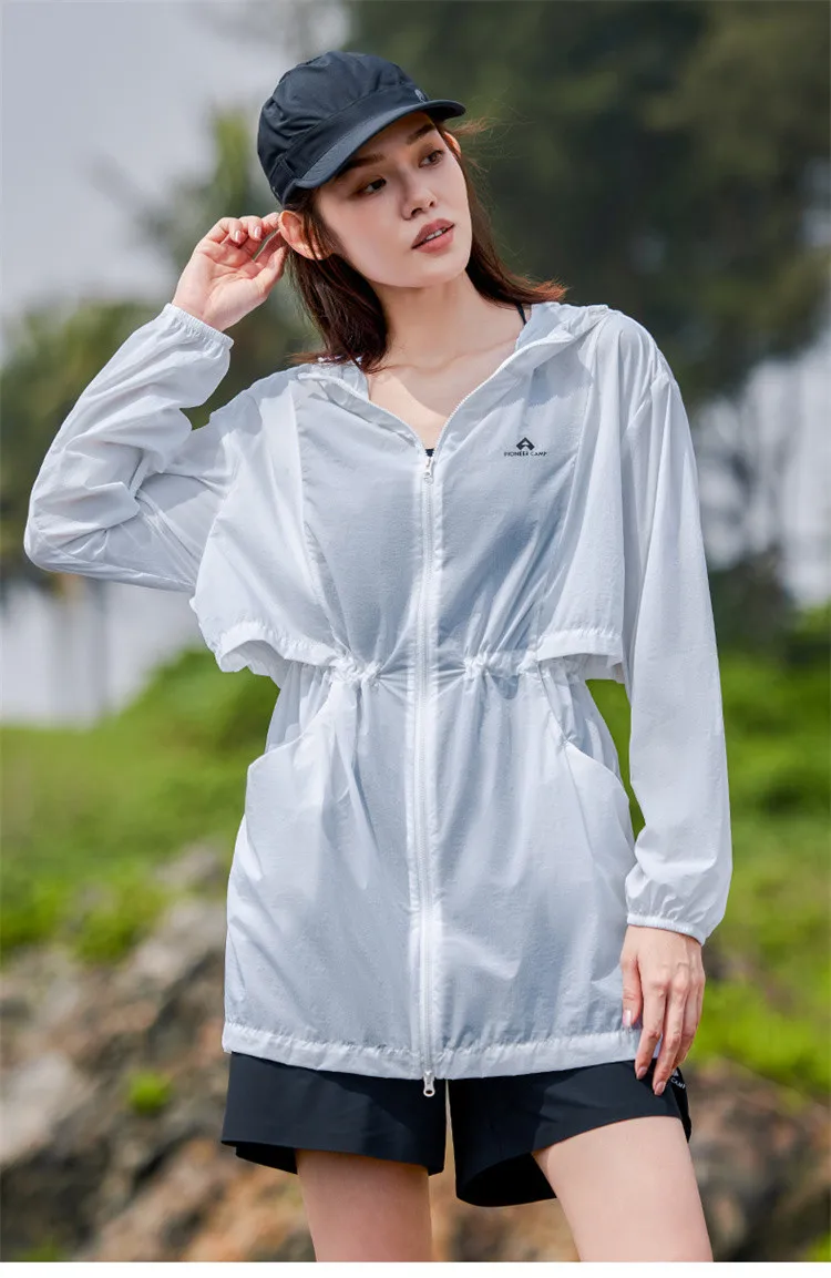 pioneer camp 2024 summer light sun protection windbreaker UV protection UPF50+ GPF407408 Mid-length hooded skin coat for women