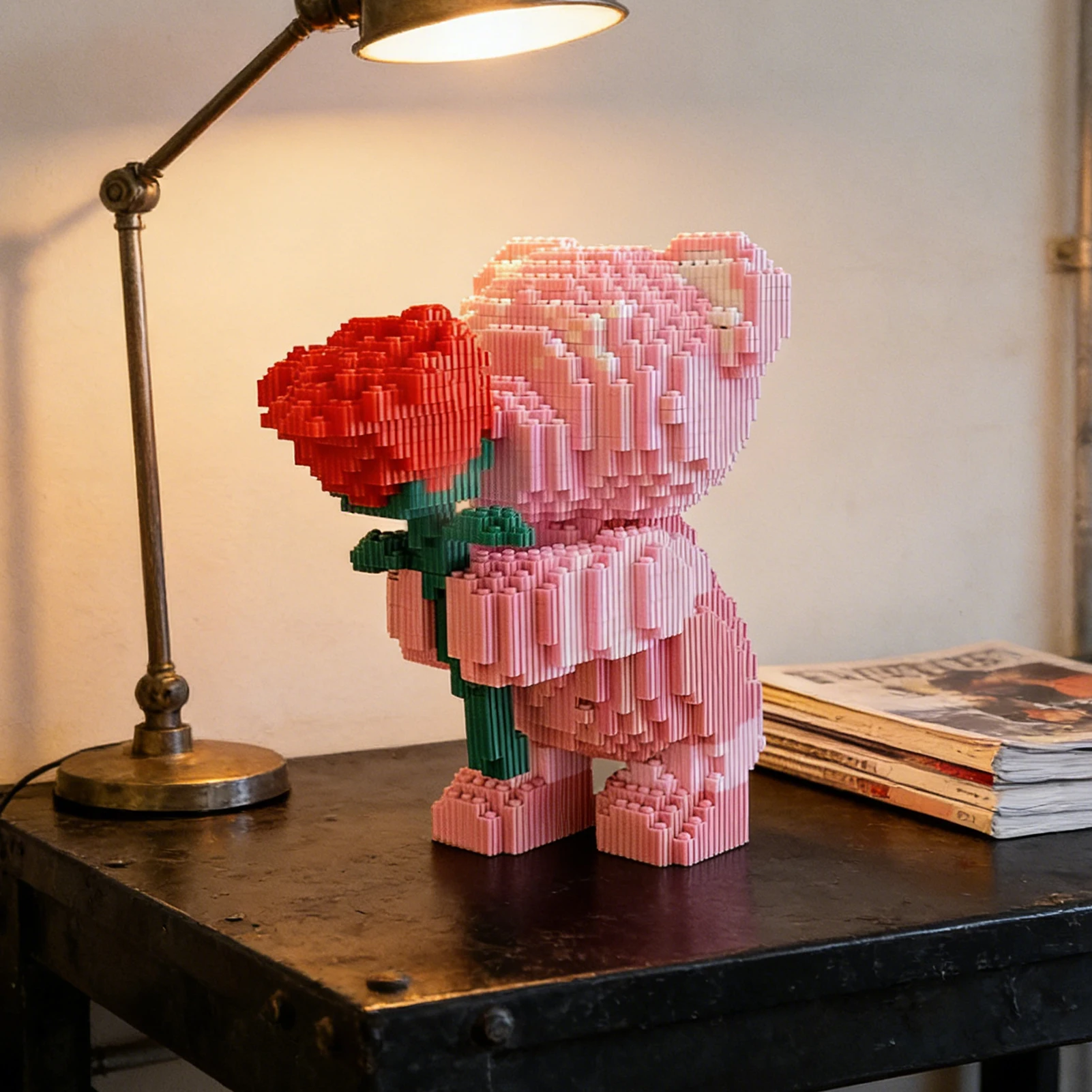 Urso de Blocos de Montar, Ornamento de Mesa, Brinquedo Educacional para Adultos, Exibição de Mesa de Escritório