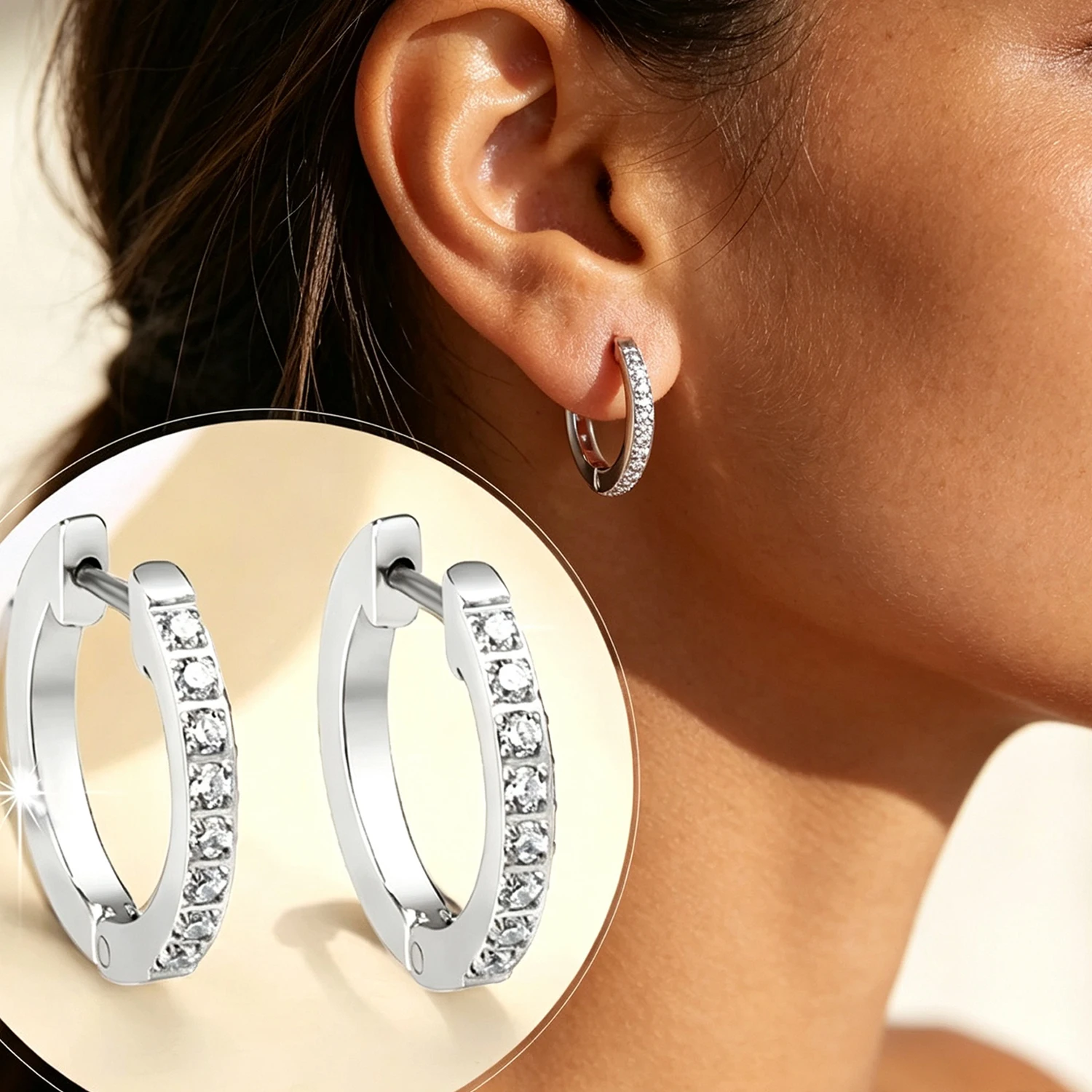 Luxury Minimalist Paved CZ Huggie Earrings Women Stainless Steel 18K Gold Plated Elegant Versatile Office Daily Date Ear Jewelry