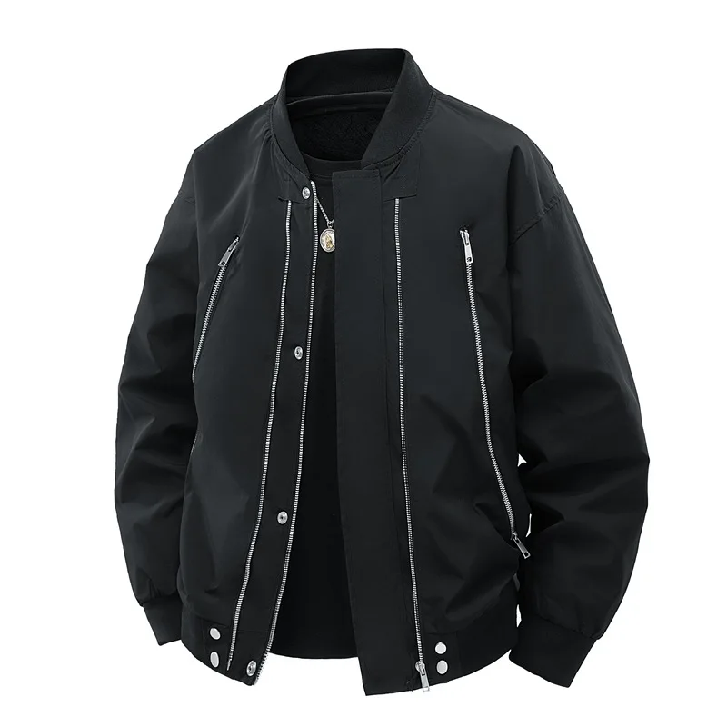 

Men's Fashion Flight Bomber Jacket Fashion High Street Varsity Baseball Coat With Multi Zippers Loose Fit Pilot Outerwear