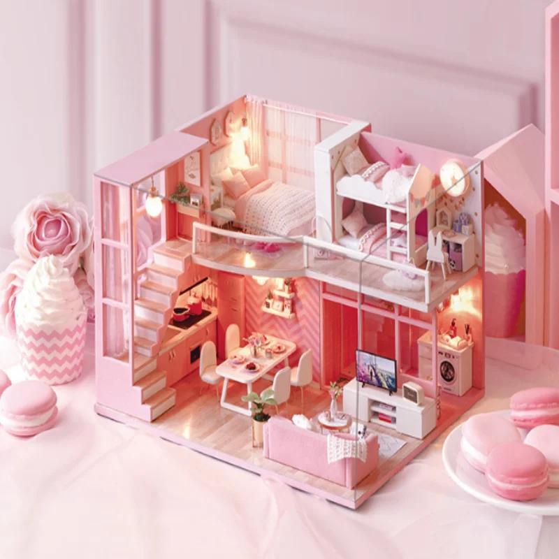 

OUZEY Pink Angel's Dream Villa, 3D Wooden DIY Dollhouse, Romantic Gift for Teen Girls