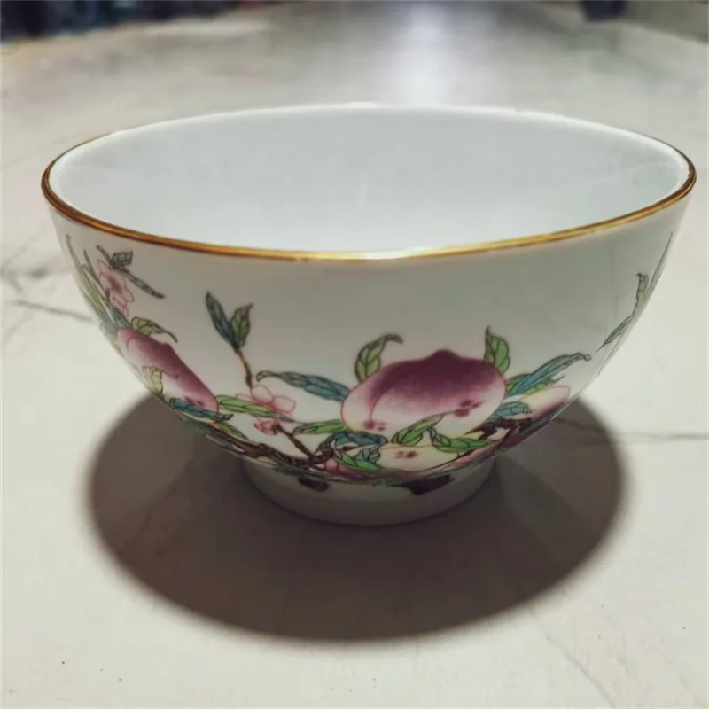 Chinese Old Porcelain Bowl with Pink Peach Pattern Traditional Asian Decorative Kitchenware