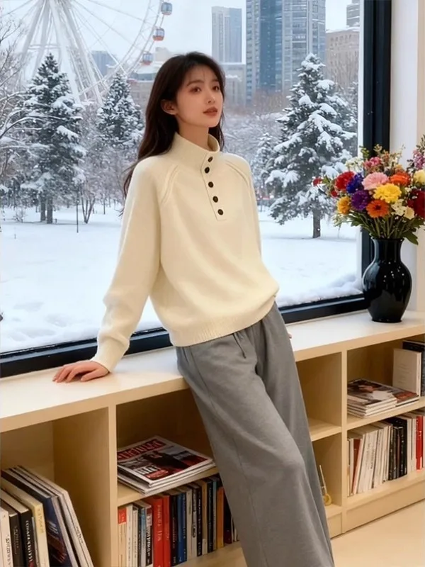 Thiened Maglione a collo alto da donna Autunno Inverno Capispalla Morbida pelliccia di procione lavorata a maglia Lunga Sve Warm Fufu Thiened Maglieria