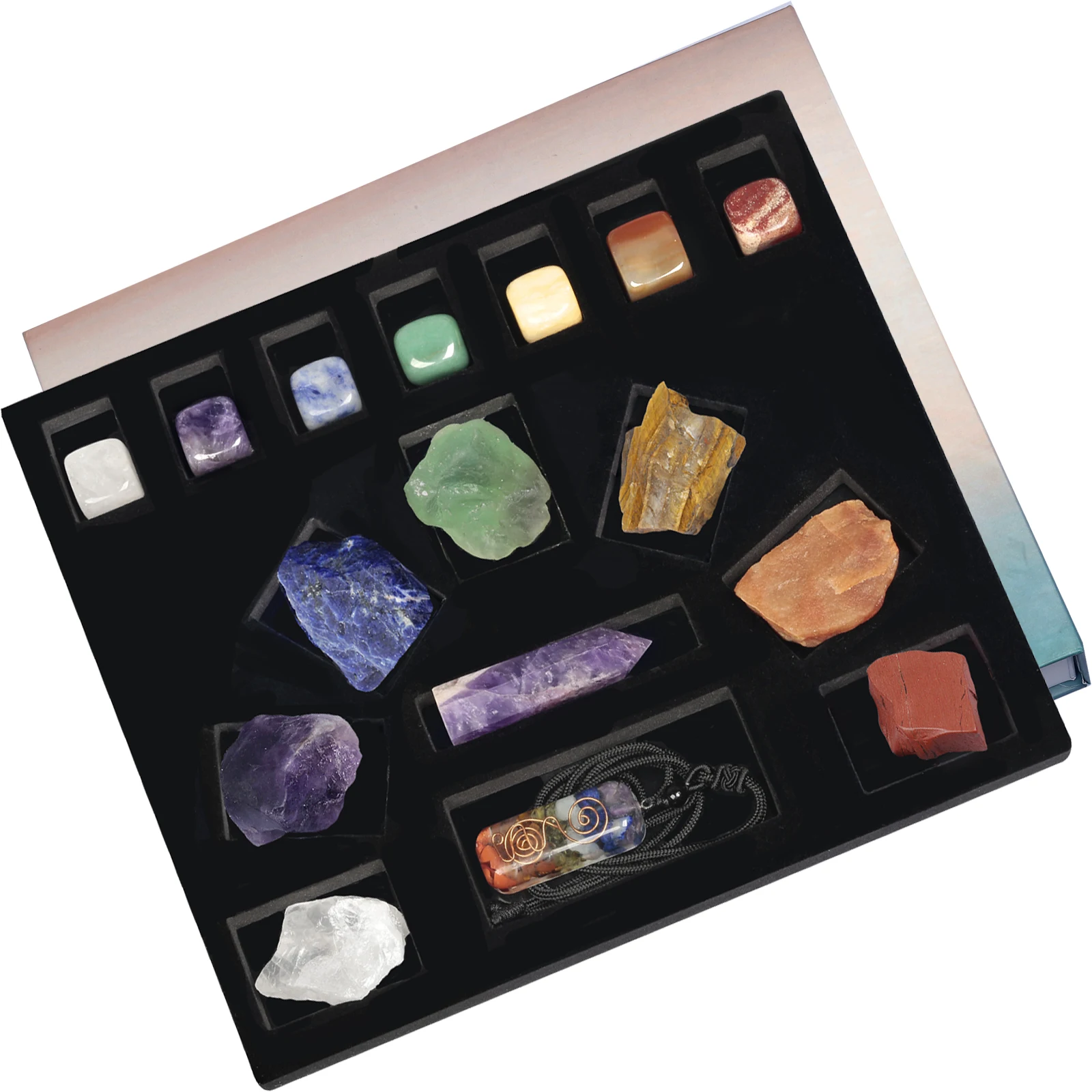 

Chakra Therapy Starter Kit Healing Crystal Wand 7 Raw Stones Tumbled Polished Stones Orgone Pendant Necklace For Meditation Kits