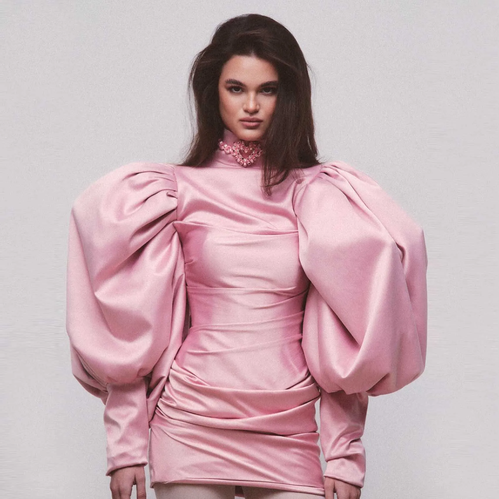 

Women's Formal Evening Gowns Pink Mini Dress Pleated Taffeta Puffy Long Sleeves Short Birthday Dress Prom Party Dresses Custom