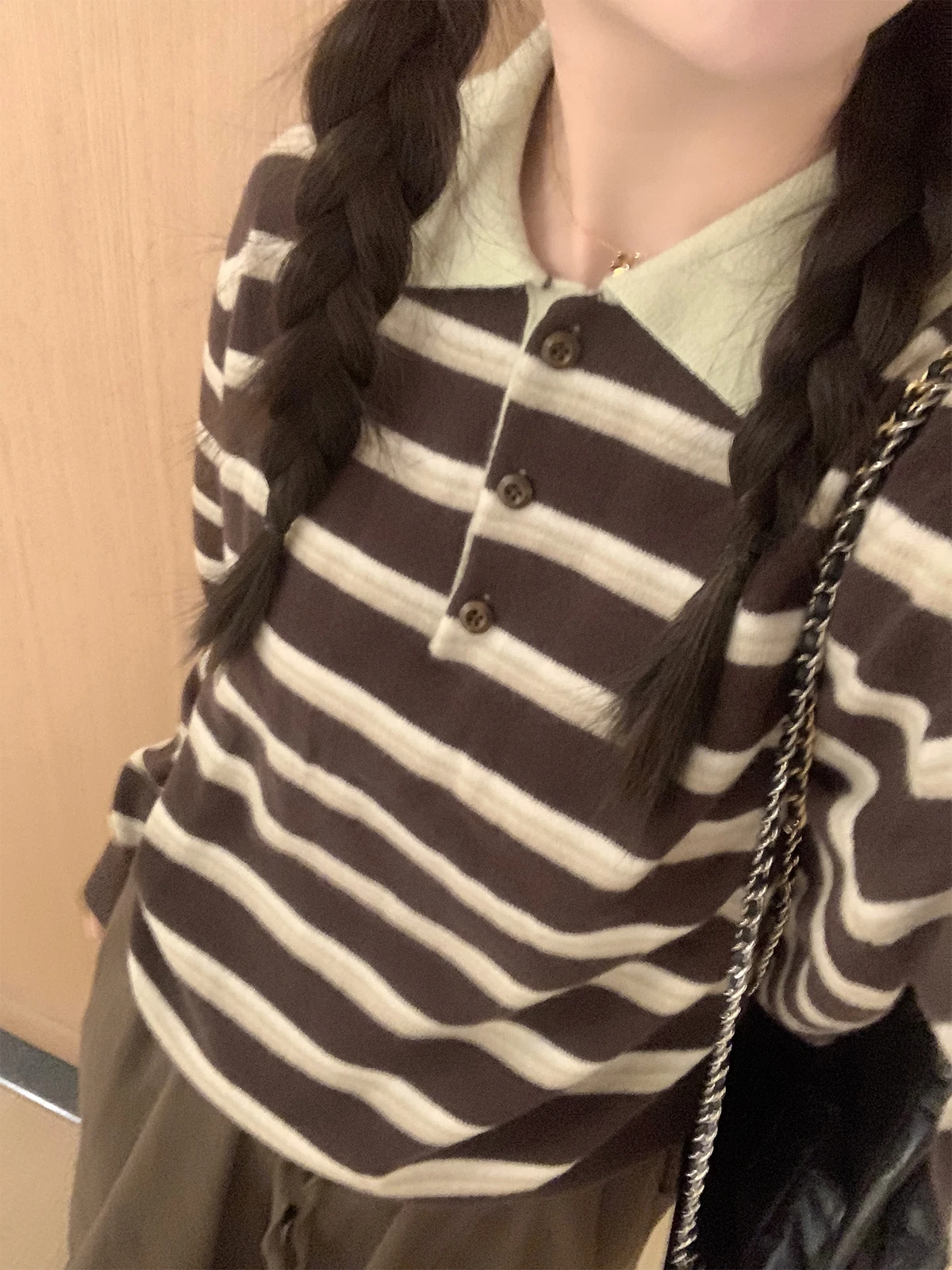 

LL Women's Ne Knitwear Soft Woolen Striped Top Vintage Sle Long Sve Warm Casual Fit Faion Autumn Sweater