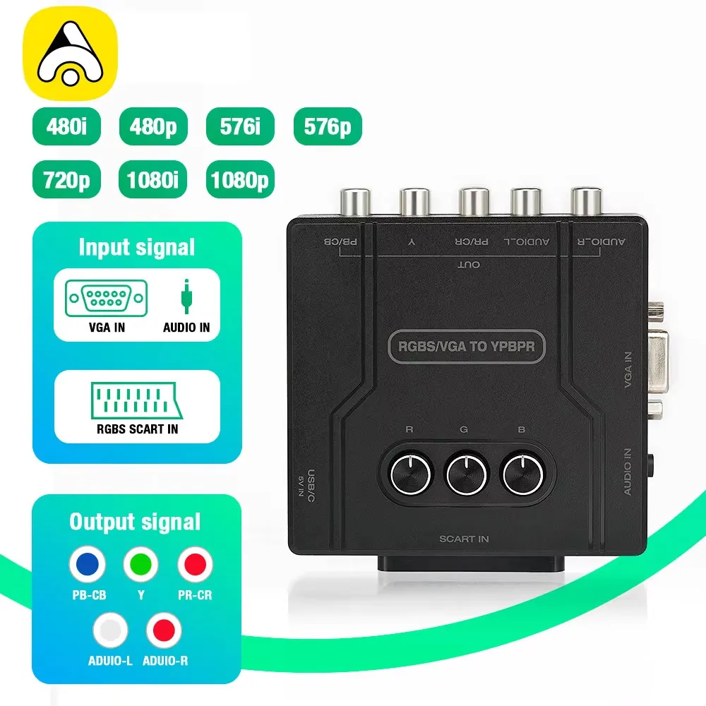 RGBS VGA to YPBPR Component Converter RGBS SCART TO YPBPR YCBCR Video Adapter For Retro Game Console Dreamcast/Saturn/PS2/MD/SFC