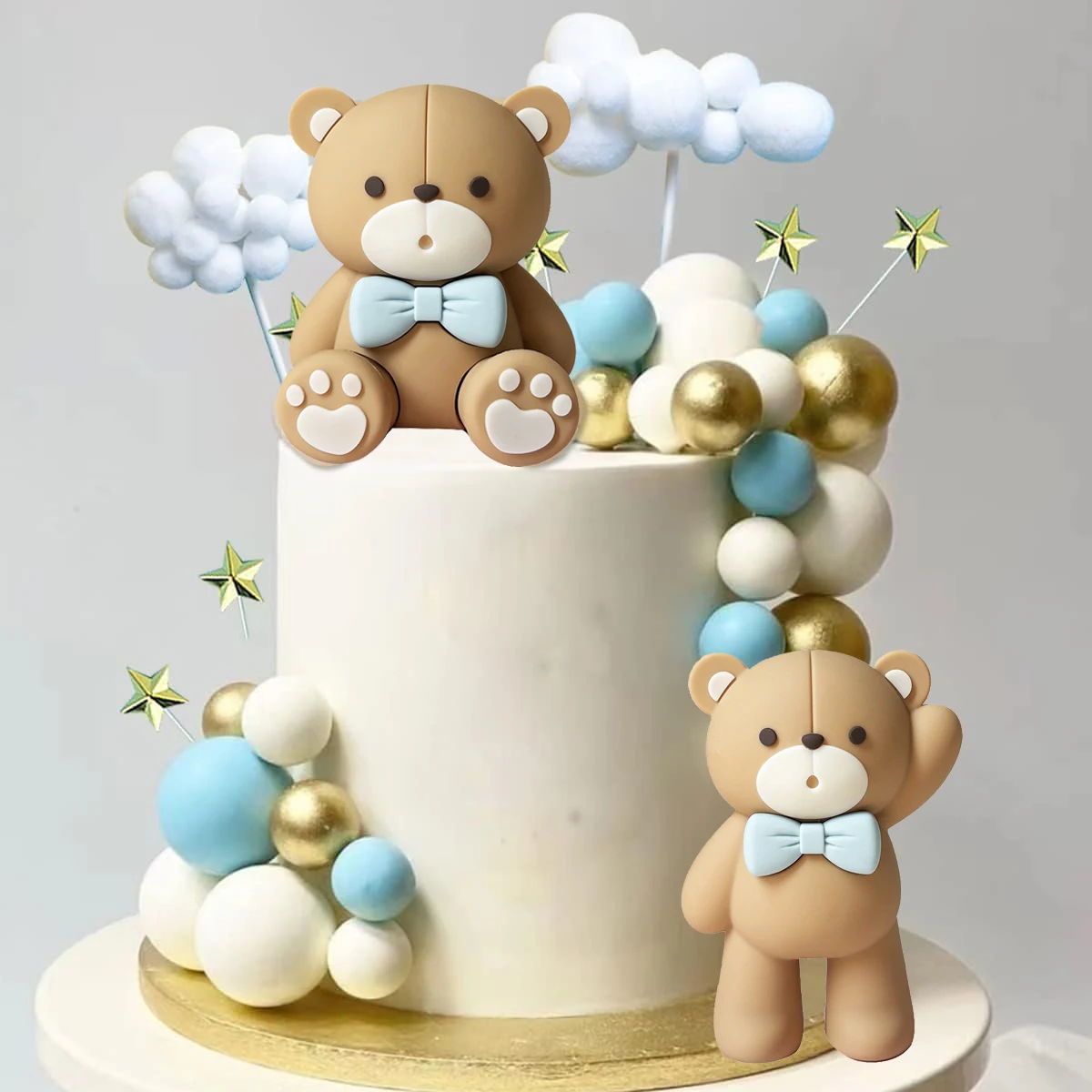 1Set Bear Cake Toppers Balls We can Bearly wait Bear Birthday Cake Decorations Balls Cake Topper for Baby Shower Cupcake Decor