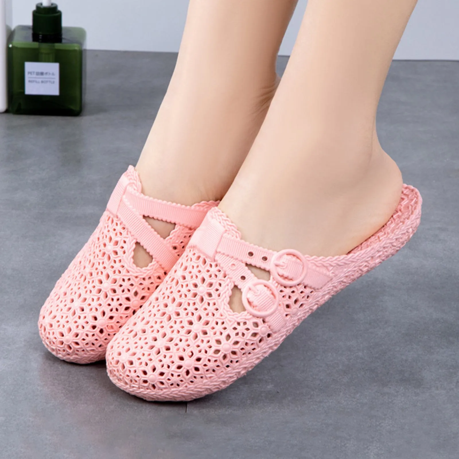 شباشب قابلة للتنفس للصيف في الهواء الطلق، أحذية مثقوبة للمنزل، شباشب كاجوال بإبزيم مجوف للنساء #3