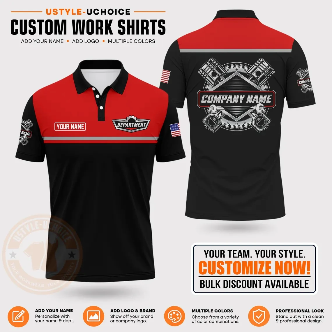 Custom Mechanic Work Pattern Polo Shirt Personalized Name Logo Uniform With Piston Print For Men Women Casual Quick Drying Tees view 3
