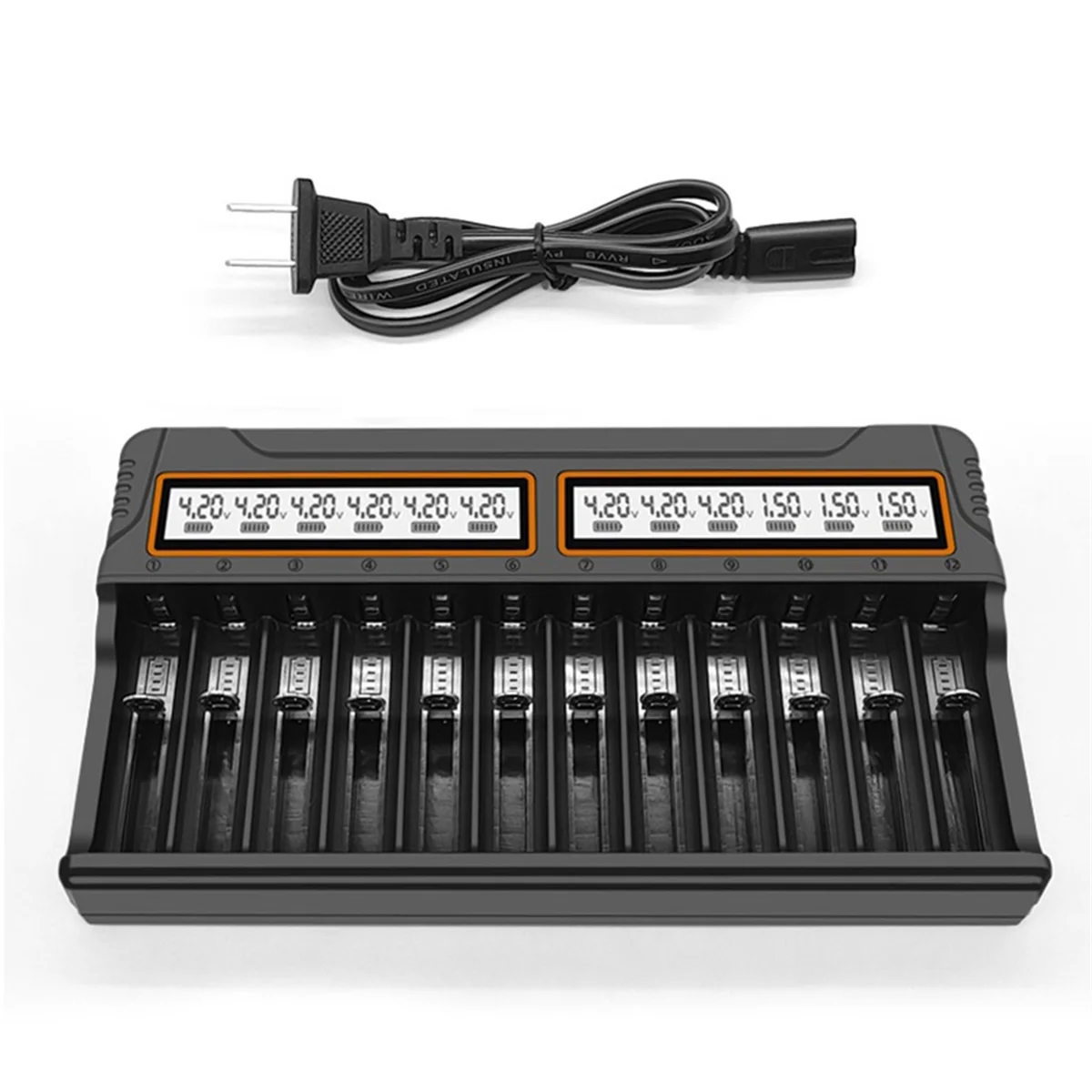 18650 Charger 12 Slots Aa.Aaa Nickel Metal Hydride/Lithium Battery Smart Universal Charger with Display US-Plug