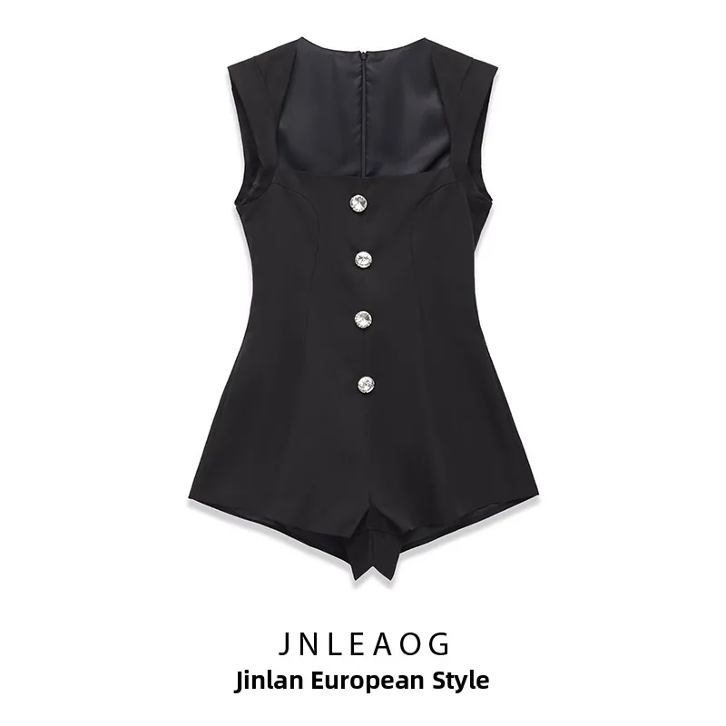 JNLEAOG Autumn New Women's Street Style High Waist Short Length JNLEAOG  Romper with Jewelry Button Decoration