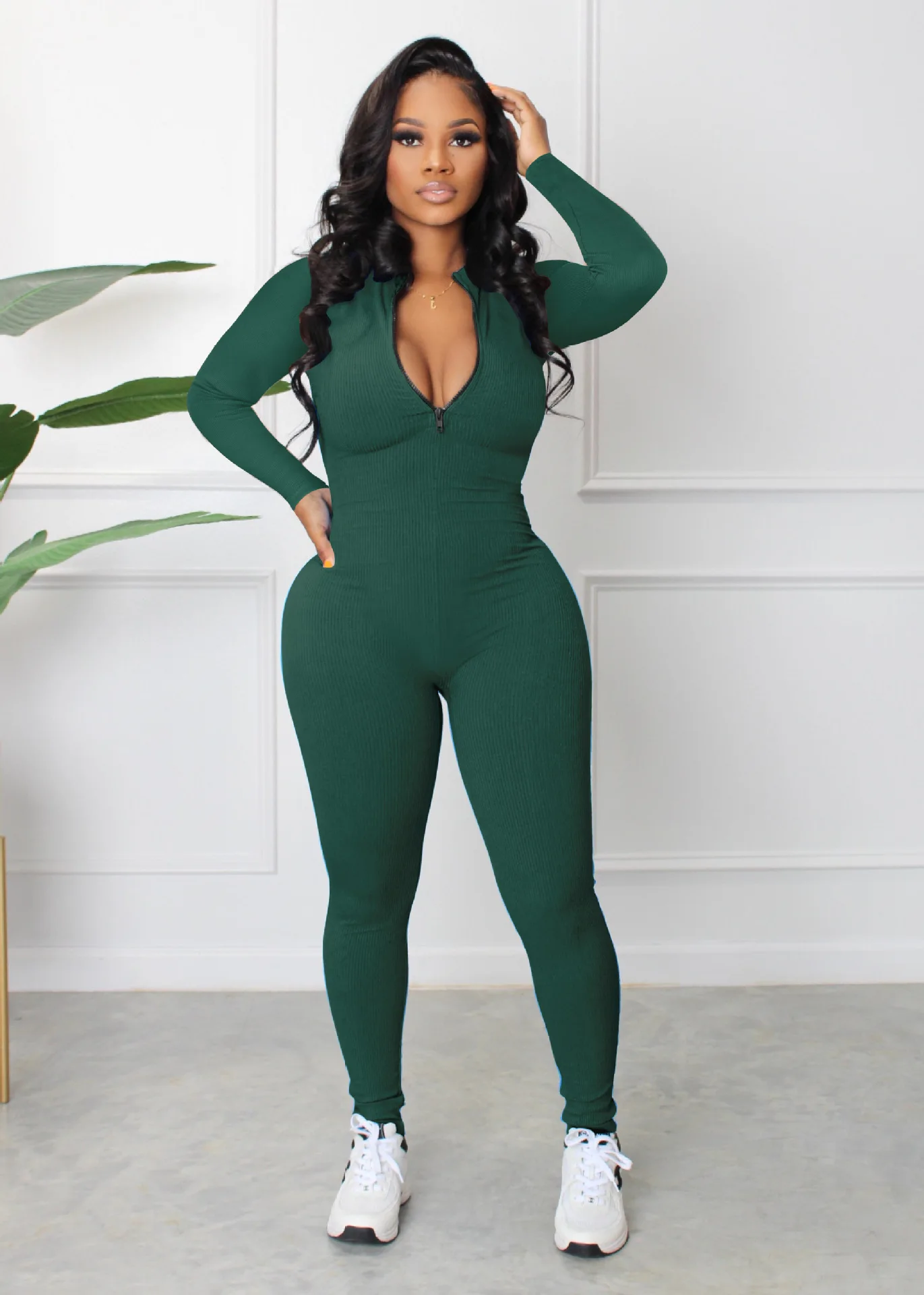 

Womans New Skinny Jumpsuits 2026 Spring Autumn Solid Color Bodycon Pit Zipper Sports Jumpsuit Rompers Bodysuit For Women