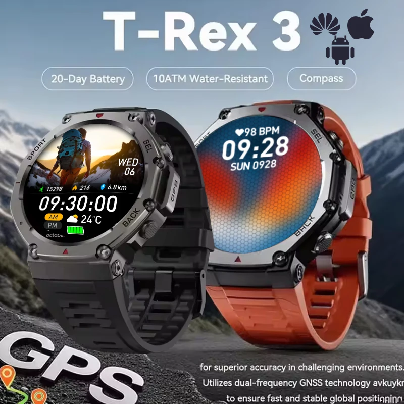 

Smart Watch For T-Rex 3 GPS Smartwatch AMOLED Touch Screen 5ATM Outdoor Compass Smart Fitness Sport Monitor Men Watch ForXiaomi