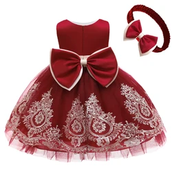 Toddler Bow Flower Baby Girls Dress Tulle Baptism 1 Year Birthday Prom Princess Kids Party Dresses For Girl Wedding Gown Vestido