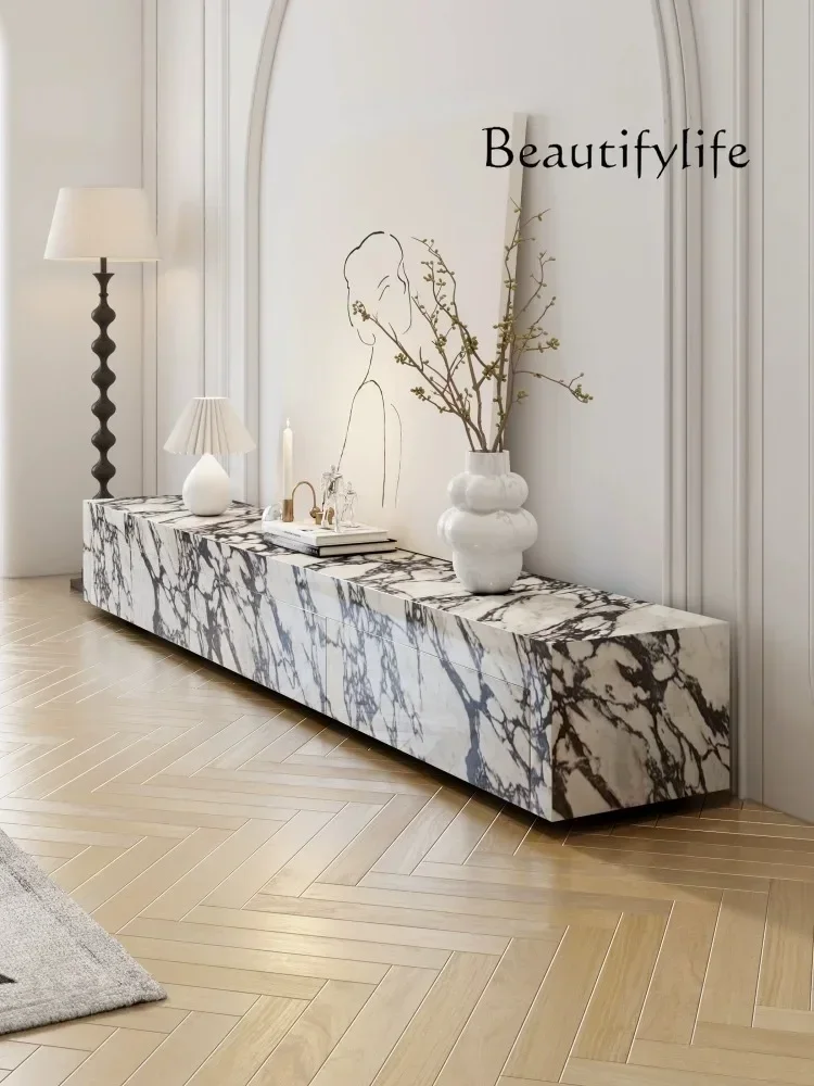 

French TV Cabinet Marbling Stone Plate Modern Light Luxury Silent Wind Coffee Table TV Cabinet Combination