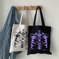 Gothic Skull Print Canvas Bag Skeleton Anime Shopper Bags Harajuku Casual Women Shoulder Bag Vintage Street Tote  Decoration