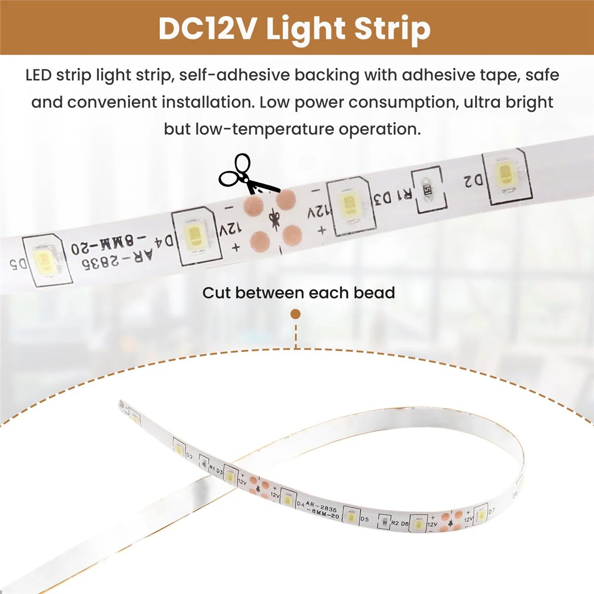 Setrip lampu LED antiair SMD 1M 60-3528 DC 12V (putih)