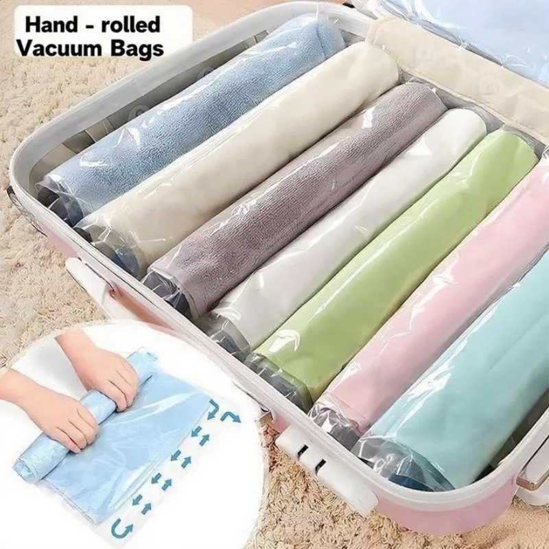 Bolsas de compresión enrollables para viaje, bolsa de almacenamiento al vacío reutilizable, ahorra espacio de almacenamiento, compresión enrollable, maleta, mochila, equipaje