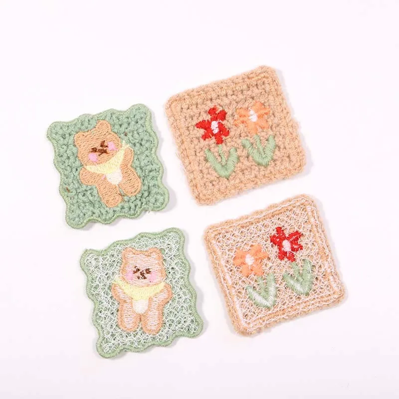 10PCS/Lot Cute Animal Flower Clothing Patch Patterned Patch Hairpin Decoration DIY Square Flower Wave Cartoon Embroidery Sticker