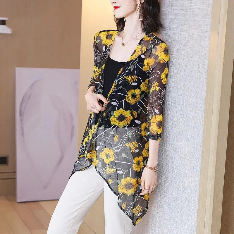 Medium long sunscreen clothes women wear summer shawl thin air-conditioned clothes mother thin coat women