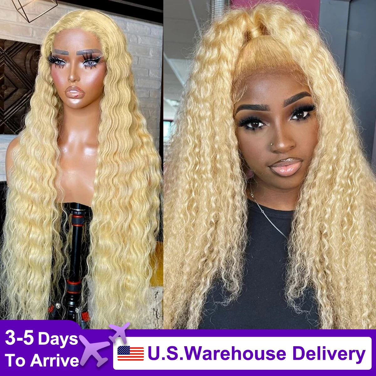 

613 colored honey blonde 40 inch GluelesDeep wave curly wigs for women choice Brazilian 13x6 hd lace frontal 100% human hair wig