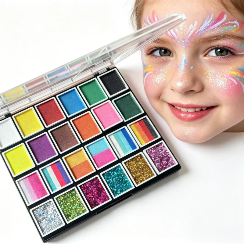 24 Colors Chunky Glitter Face Body Oil Based Sequin Face Paint Palette Lips Nails Hairs Makeup Shimmer Body Glitter Primer Gel