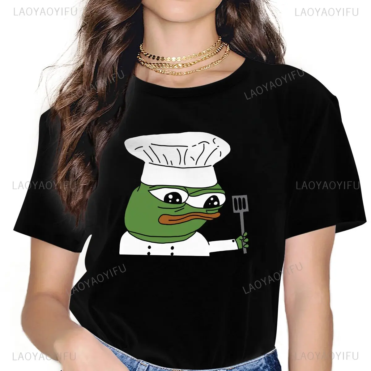 Chef Pepe Frog Animal Y2k for Women Fashion Cotton TShirt Male Summer T Shirt Soft Frog Don't Tread on Memes Aesthetic Clothes