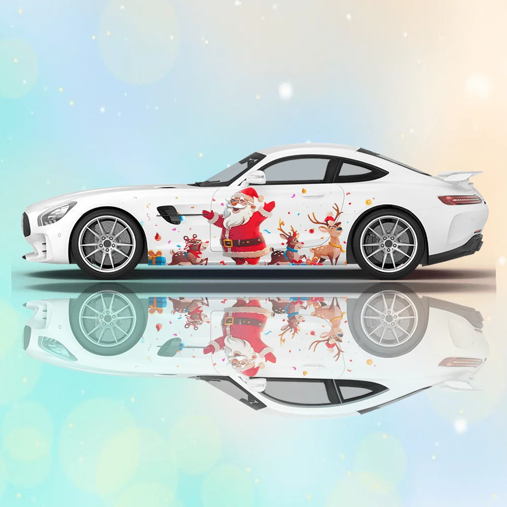 

Santa Claus and Reindeer Car Vinyl Wraps Decal Self-adhesive PVC Sticker Suitable for Trucks SUV Decor Protect Auto Accessories