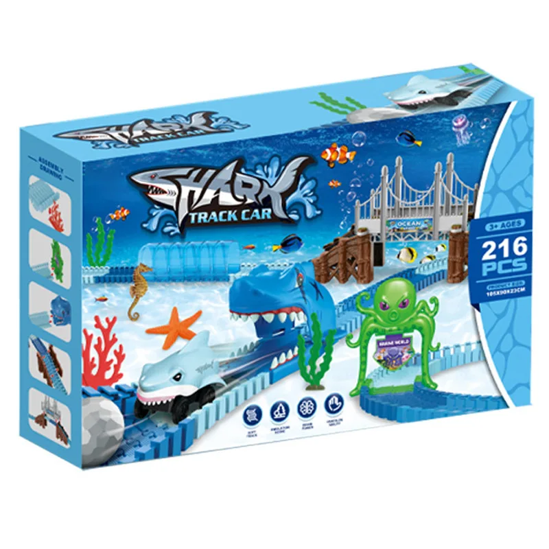 Jouet de voiture de piste de requin électrique populaire pour enfants, assemblage éducatif, montagnes russes, ensemble de course de monstres, jouet cadeau de noël