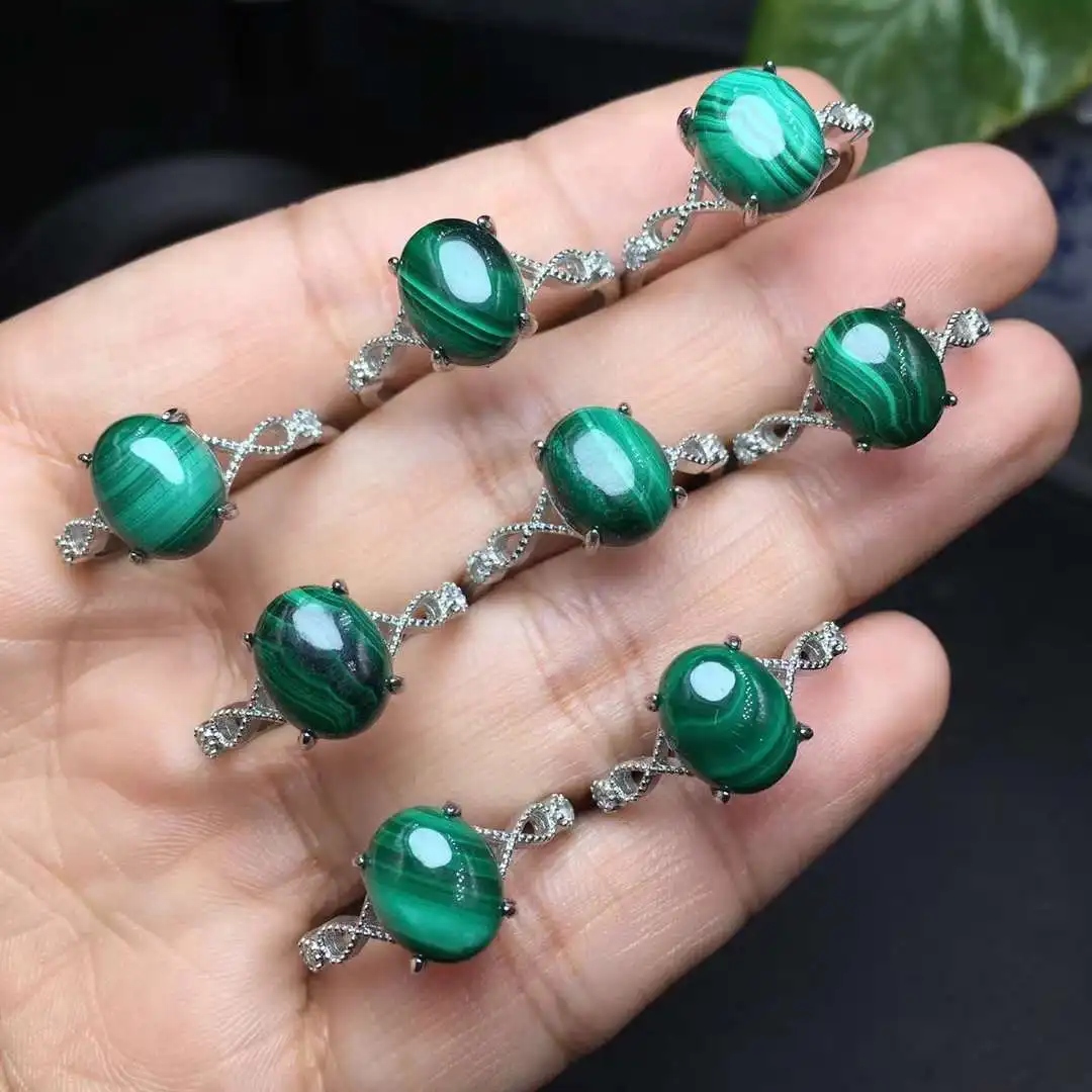 Natural Oval Malachite Ring Green Crystal Gemstone Copper Silver Plated Rings Jewellry For Women