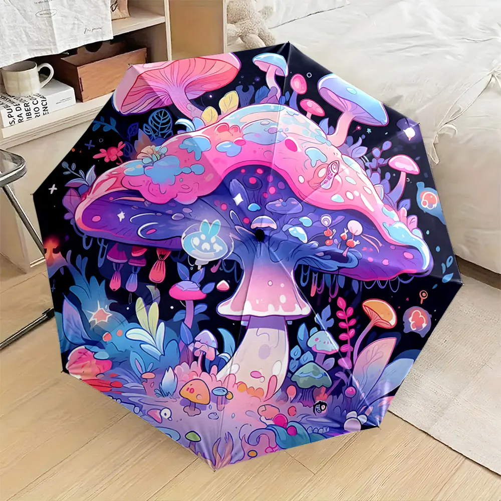 1PC Fantasy Mushroom Umbrella with Vibrant Colors and Whimsical Design 8 Iron Ribs Folding Umbrella Auto-Open Fashion Sunshade