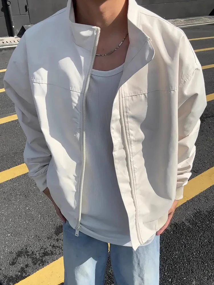 

Осенние повседневные куртки на молнии с воротником-стойкой для мужчин, уличные модные укороченные пальто, однотонная верхняя одежда, мужская куртка, пальто