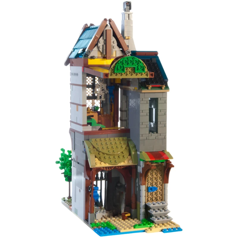 MOC-Blocos de Construção Medieval Street View para Crianças, Idéias Criativas DIY, Brinquedo Retro, Presente de Aniversário, Arquitetura Europeia, Casa de Cultivo, 1282PCs