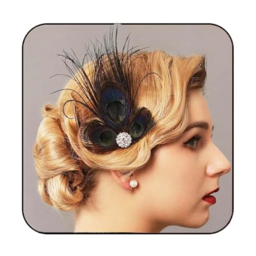 

1920s Black Feather Hair Clip Peacock Rhinestone Headpiece Art Deco Headband for Women, Girls, Party, Prom and Formal Occasions