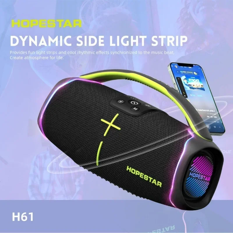 H61 Hopestars 50W Powerful Portable Boombox Outdoor Waterproof Heavy Bass with RGB Lights HIFI Stereo Bluetooth Speaker TWS