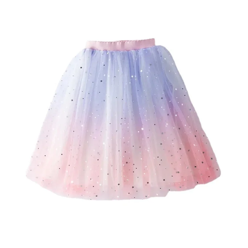 Girls Tutu Skirts Stars Print Princess Petty Girls Dancing Party Skirt Children Gradient Costume Clothes