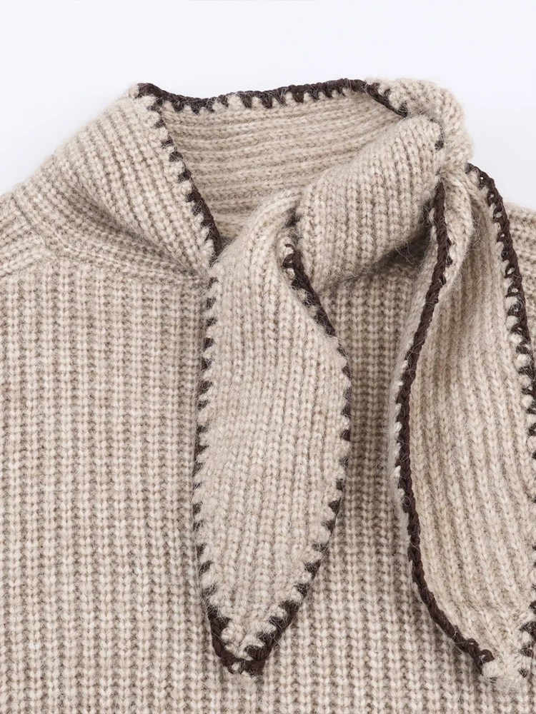 새로운 유럽 스타일 여성 패션 스웨터: 스타일리시하고, 다재다능하며, 몸매를 돋보이게 하며, 리본 디테일로 장식되어 있습니다.