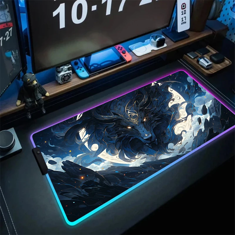 Lion DIY Custom Gaming Mouse Pad Computer Led Mousepad Large HD Mouse Pads Gamer Accessory RGB Backlight Mouse Carpet PC Deskmat