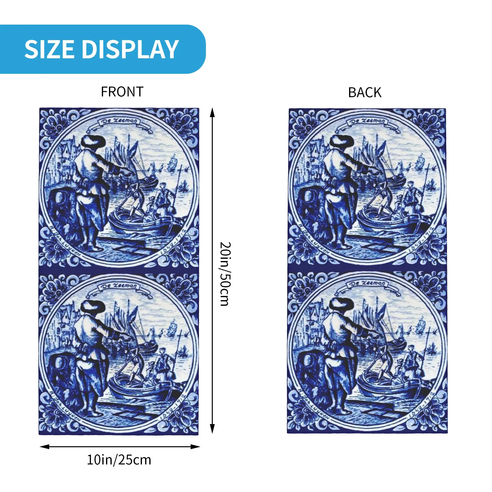 Dutch Blue Delft Sailboats and Sailors Print Bandana Neck Cover Printed Mask Scarf Balaclava Cycling Unisex Adult Washable