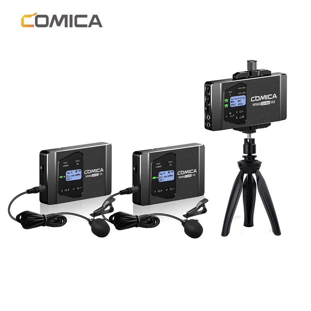 

COMICA CVM-WS60 COMBO 2 Transmitters 1 Receiver Wireless Microphone Universal for Smartphone/Camera , with 12 Channel 60m Range