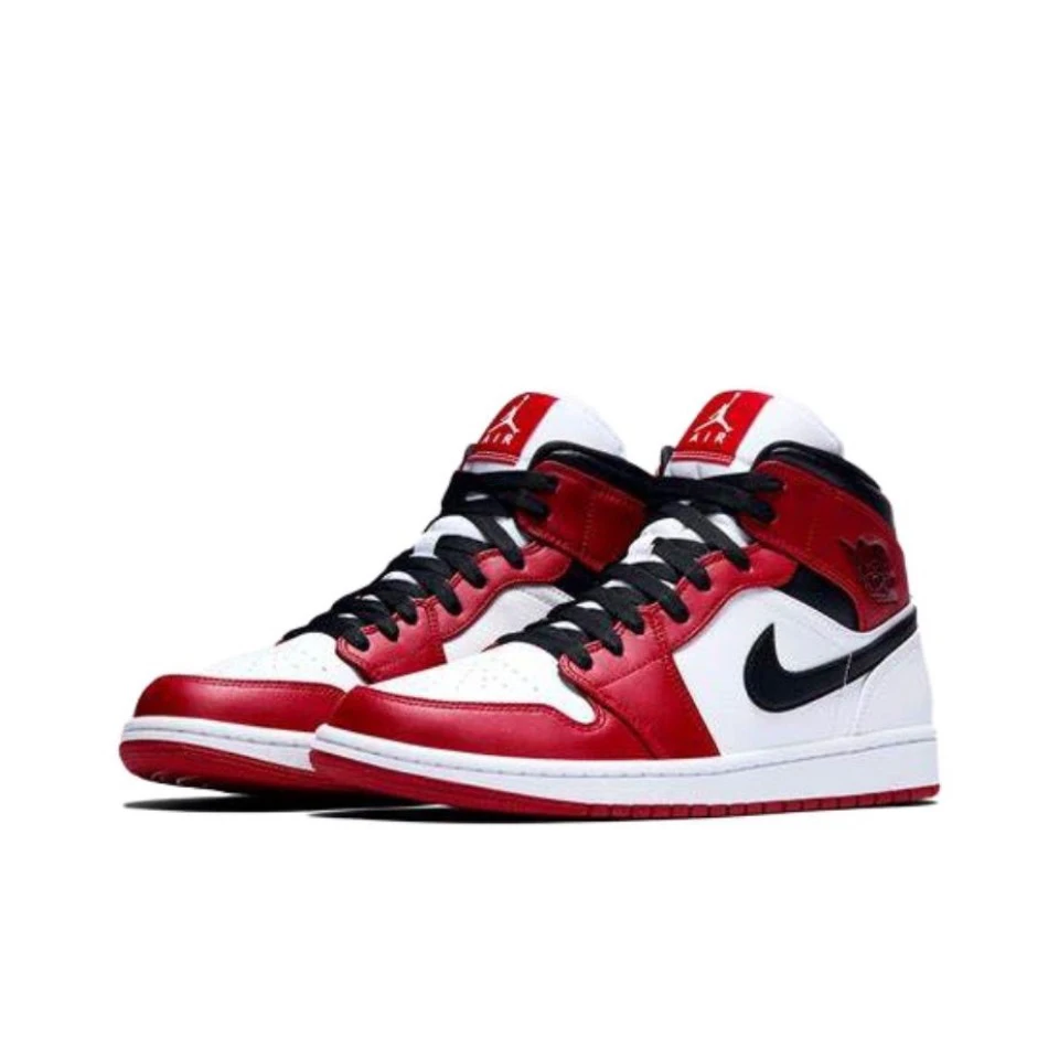 Original Air Jordan 1 Mid \'Chicago\'Red and White GS Size For Women Retro Classic Basketball Shoes Sneakers 554725-173