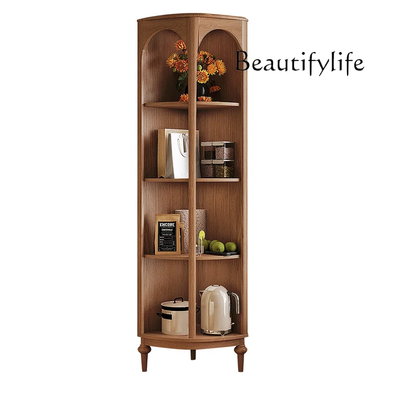 

French retro red oak solid wood corner cabinet storage bookshelf living room bedroom corner medieval furniture