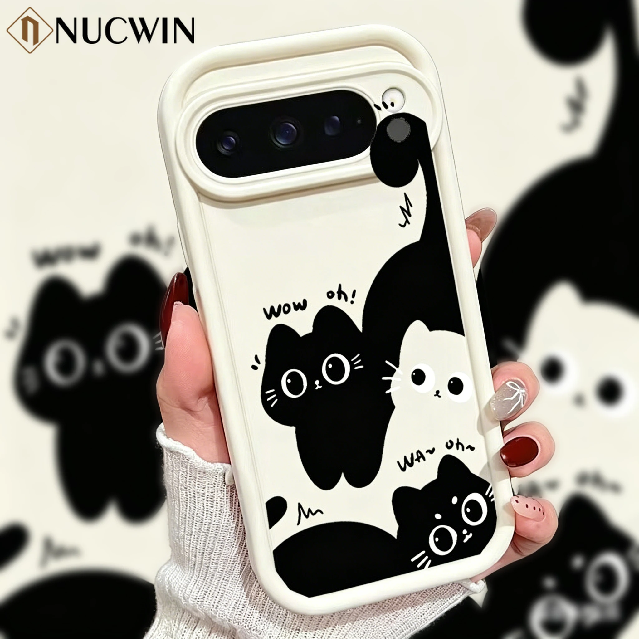 Schwarz-weißes Kätzchen-Custom-Case für Google Pixel 10 9 Pro XL 8A 7 8 9 10 Pro 7A Cartoon-Kätzchenstapel Stoßfeste weiche Hülle